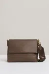 Reiss Taupe Leather Flap Crossbody Bag