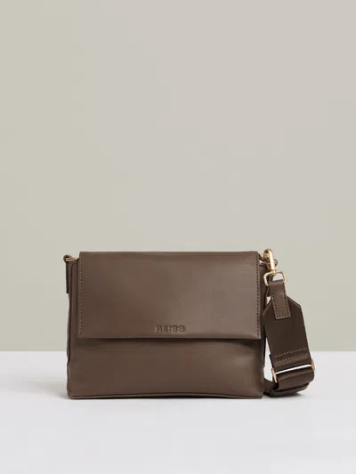 Reiss Taupe Leather Flap Crossbody Bag In Brown