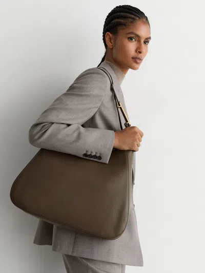Reiss Taupe Leather Hardware-detail Tote Bag