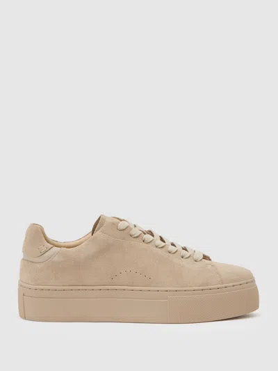 Reiss Taupe Leather Low-top Trainers In Brown