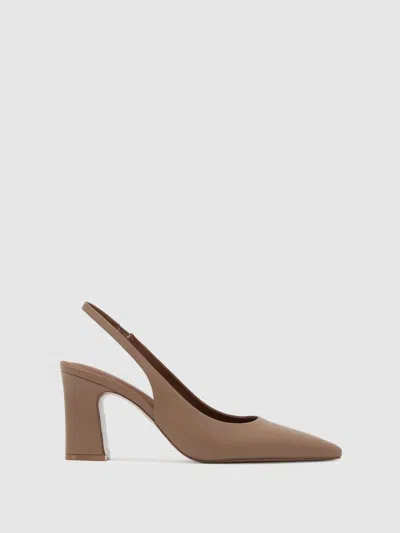 Reiss Taupe Leather Slingback Court Shoes In Brown