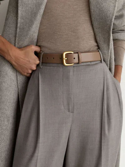 Reiss Taupe Leather Square-buckle Belt In Orange