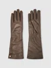 Reiss Taupe Long Leather Gloves In Brown