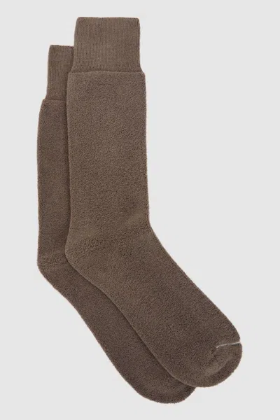 Reiss Taupe Melange Cotton Blend Terry Towelling Socks