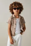 Reiss Taupe Cotton Jersey Embroidered Shirt