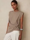 Reiss Taupe Neutral Cotton Drape T-shirt