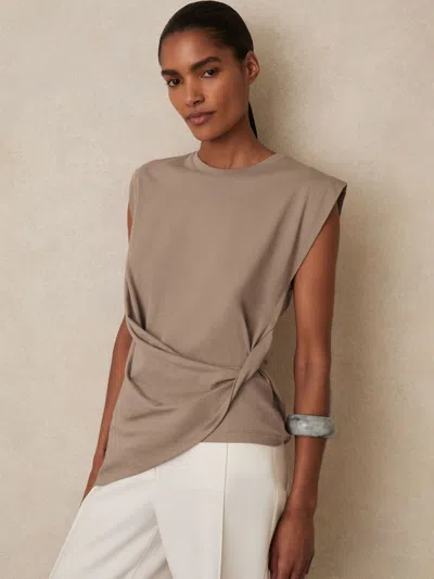 Reiss Taupe Neutral Cotton Drape T-shirt