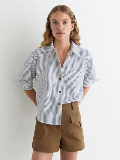 Reiss Taupe Neutral Cotton Twill Flap-pocket Shorts With Stretch In Brown