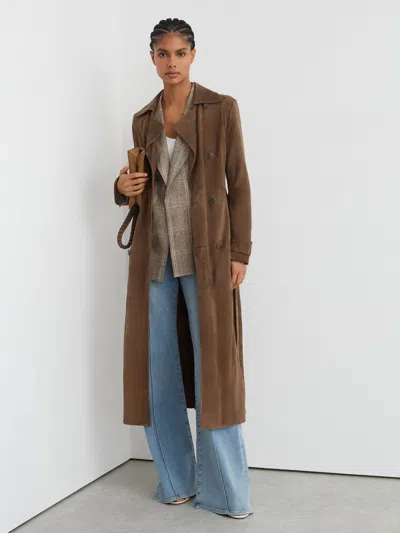 Reiss Taupe Neutral Hattie Petite Suede Belted Trench Coat In Brown