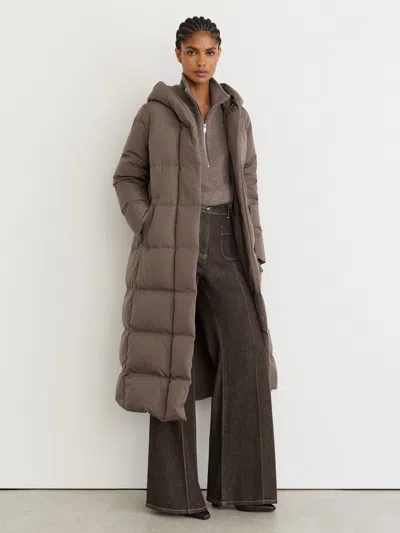 Reiss Taupe Neutral Larissa Tall Belted Longline Hooded Puffer Coat In Brown