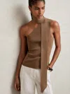 Reiss Taupe Neutral One Shoulder Scarf Top In Multi
