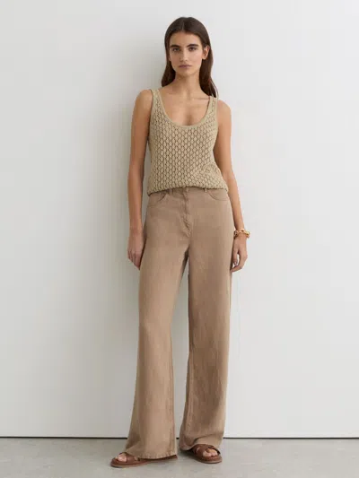 Reiss Taupe Neutral Petite Lyocell-linen Wide-leg Trousers