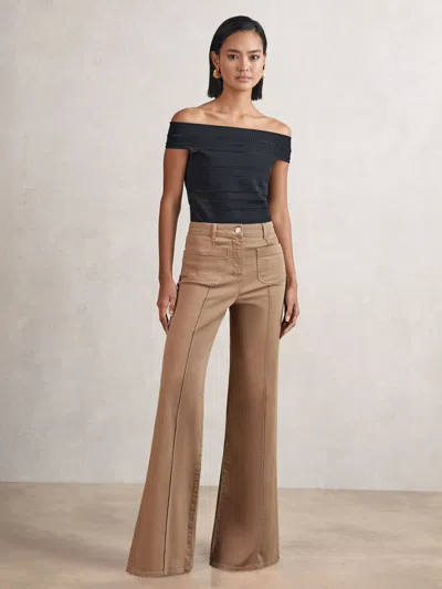 REISS TAUPE NEUTRAL PETITE PATCH POCKET FLARED JEANS