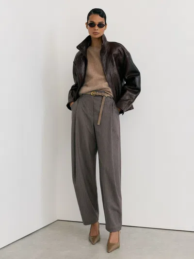 Reiss Womens Phae Pleated Barrel-leg Stretch-woven Trousers Taupe Neutral In Gray