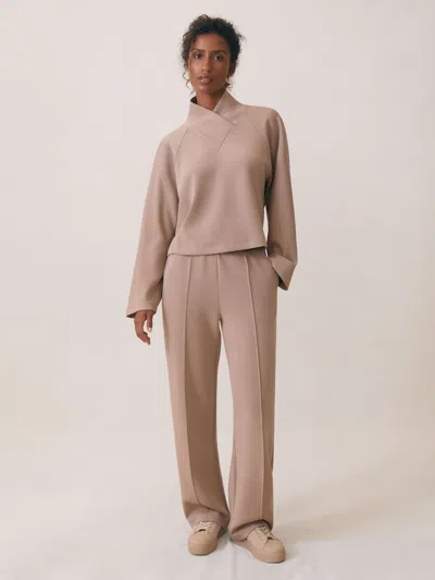 Reiss Taupe Neutral Premium Interlock Wide-leg Joggers In Pink