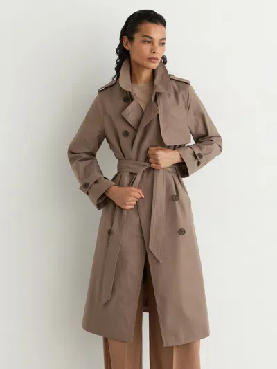 Reiss Taupe Neutral Tall Hooded Insert Trench Coat In Brown