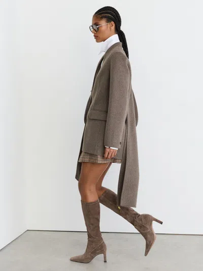 Reiss Taupe Neve Stretch-suede Heeled Knee-high Boots In Animal Print