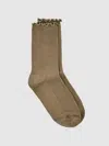 Reiss Taupe Ribbed Frilly Socks In Brown