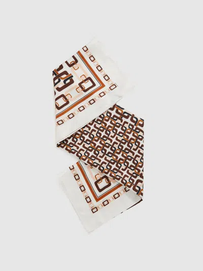 Reiss Taupe Silk Chain-print Scarf In Brown