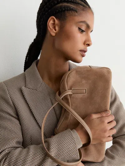 Reiss Taupe Suede And Leather Bowling Bag