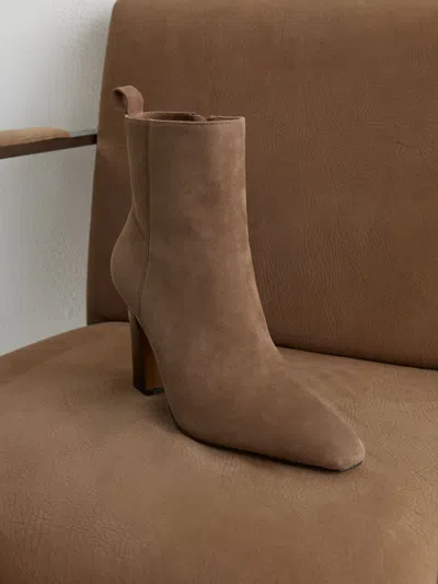 Reiss Taupe Suede Chisel-toe Block-heel Ankle Boots
