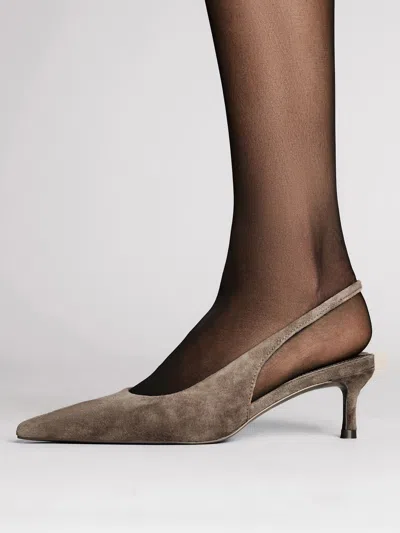 Reiss Taupe Suede Slingback Low-heel Court Shoes In Brown