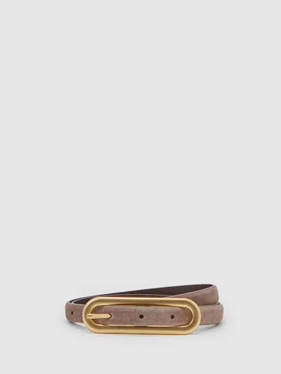 Reiss Taupe Thin Leather Elongated Buckle Belt In Neutral