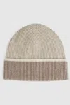 Reiss Blend Tipped Beanie Hat Wool Knitted In Taupe