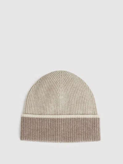 Reiss Taupe Wool-blend Tipped Beanie In Gray