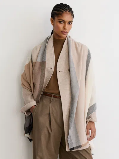 Reiss Taupe/grey Check Scarf With Wool