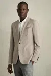 Reiss Taupe/off White Single-breasted Blazer With Wool In Puppytooth Check In Taupe/off White