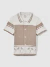 Reiss Taupe/optic White Bowler 13-14 Yrs Velour Embroidered Striped Shirt In White