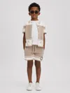 Reiss Taupe/optic White Catch Senior Velour Drawstring Shorts In Neutral