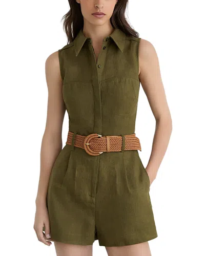 Reiss Taylor Linen Woven Belt Sleeveless Romper In Green