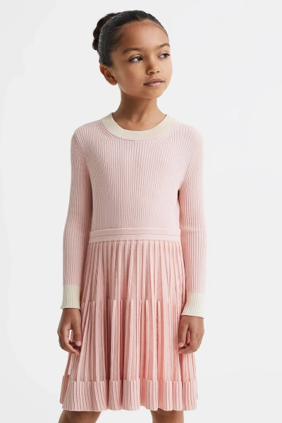 Reiss Teagan - Pink Senior Ribbed Fit-and-flare Dress, Uk 9-10 Yrs
