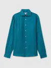 Reiss Teal Blue Linen Button-through Shirt