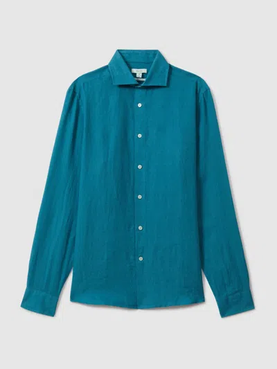 Reiss Teal Blue Linen Button-through Shirt