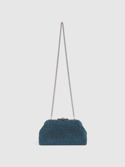 Reiss Teal Embellished Clutch Bag In Blue
