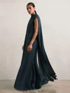 Reiss Teal Green Crepe Cape Maxi Dress