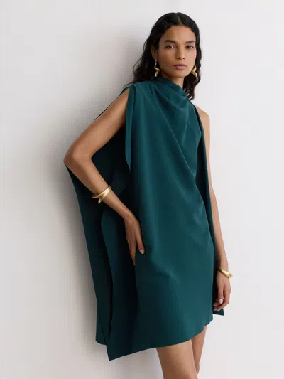 Reiss Teal Green Ellery One-shoulder Draped Mini Dress In Blue