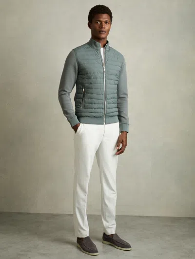 Reiss Teal Green Hybrid Quilt And Knit Zip-through Jacket