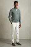 Reiss Teal Green Interlock Hybrid Funnel-neck Jacket