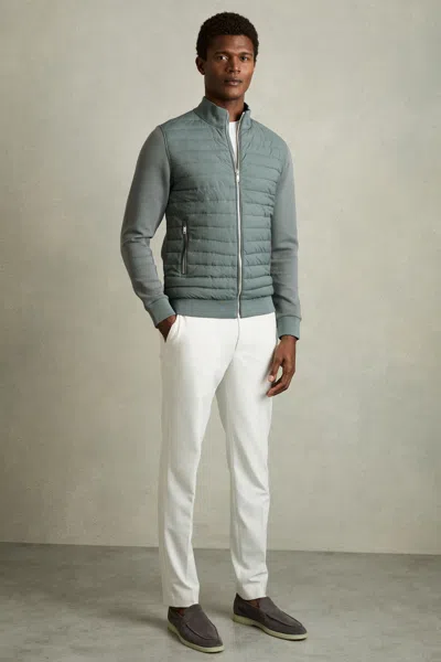 Shop Reiss Teal Green Interlock Hybrid Funnel-neck Jacket