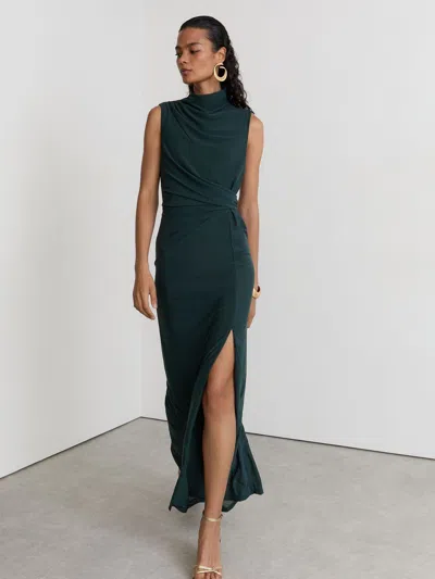 Reiss Teal Green Petite Draped-detail Sleeveless Maxi Dress