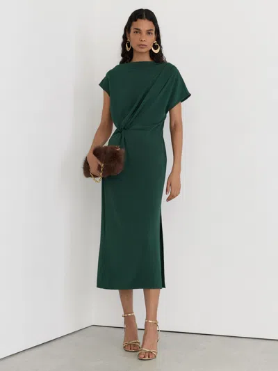 Reiss Teal Green Petite Off-shoulder Tuck-detail Midi Dress