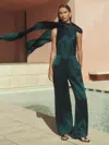 Reiss Womens Teal Green Farah Cape-back Sleeveless Satin Jumpsuit In Green