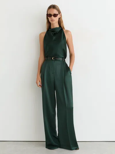 Reiss Teal Green Satin Wide-leg Pleated Trousers In Multi