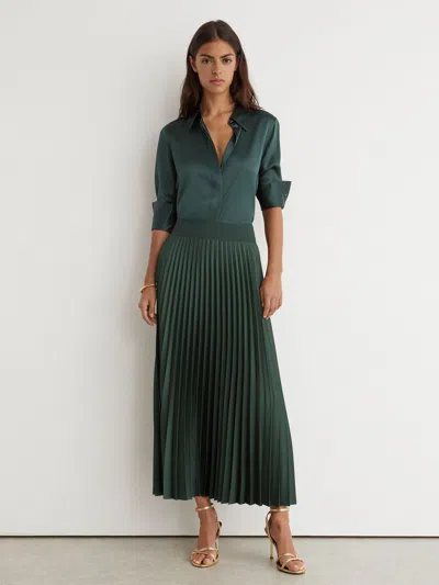 Reiss Teal Green Seren Pleated Midi Skirt In Black