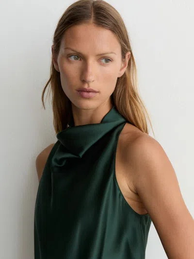 Reiss Teal Green Silk Cowl-neck Sleeveless Top