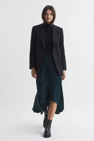 Reiss Teal Inga Satin High Rise Midi Skirt In Black